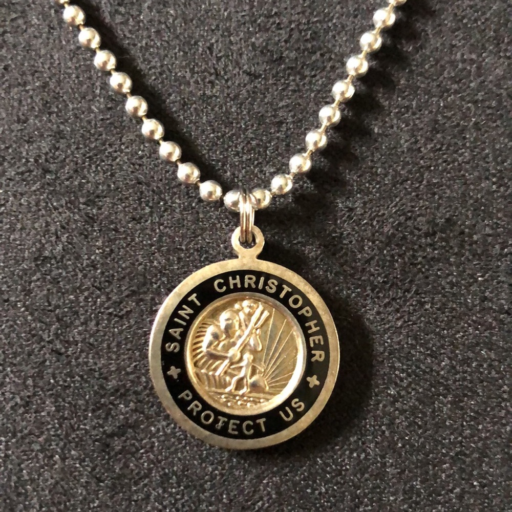 24” Surfer Style Saint Christopher Pendant Necklace. Silver Plated Copper NWT